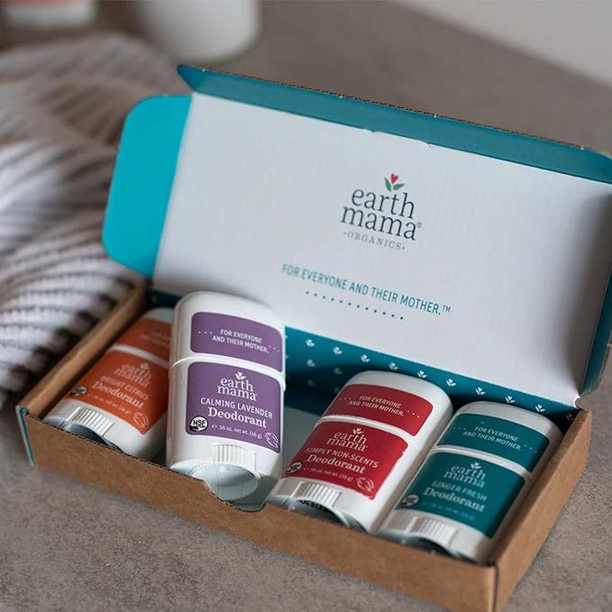 Earth Mama Mini Deodorant Travel Set | Safe for Sensitive Skin, Pregnancy and Breastfeeding, Contains Organic Calendula with No Fragrance Chemicals, No Baking Soda or Aluminum (4-Pack)