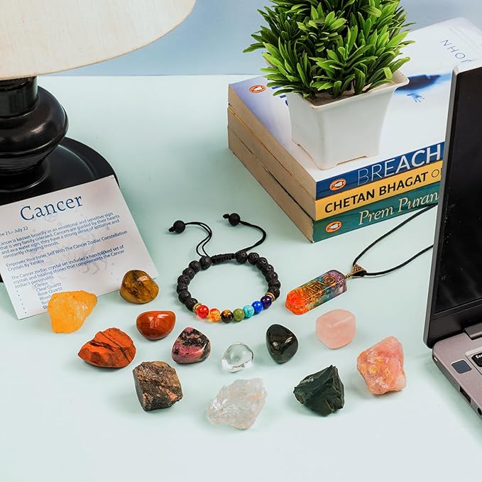 NARIBABU Cancer Zodiac - Zodiac Healing Gifts - Cancer Chakra Crystals - Zodiac Sign Gemstones Set - Cancer Healing Crystals Set - Cancer Crystals Gift Set