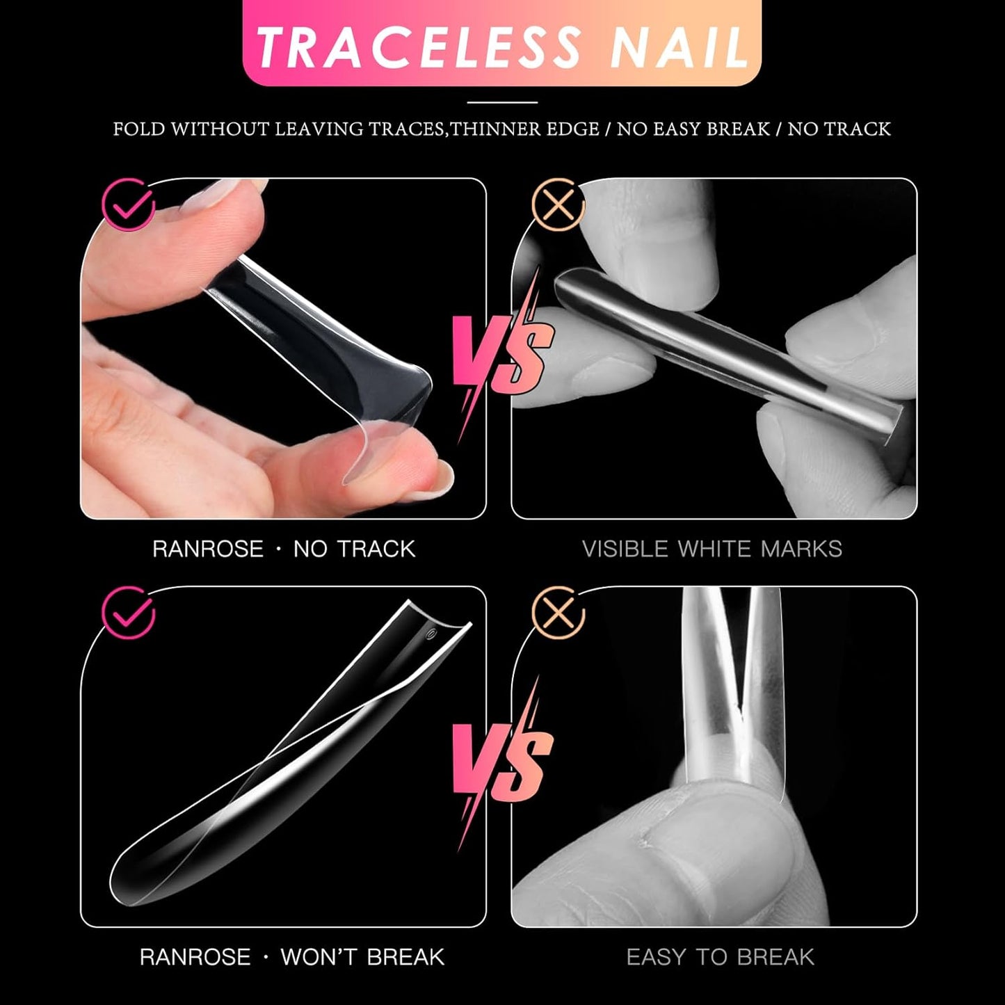 Ranrose Extra Long Nail Tips,240PCS XXXL Square Acrylic Tips Full Cover Clear Straight Tapered