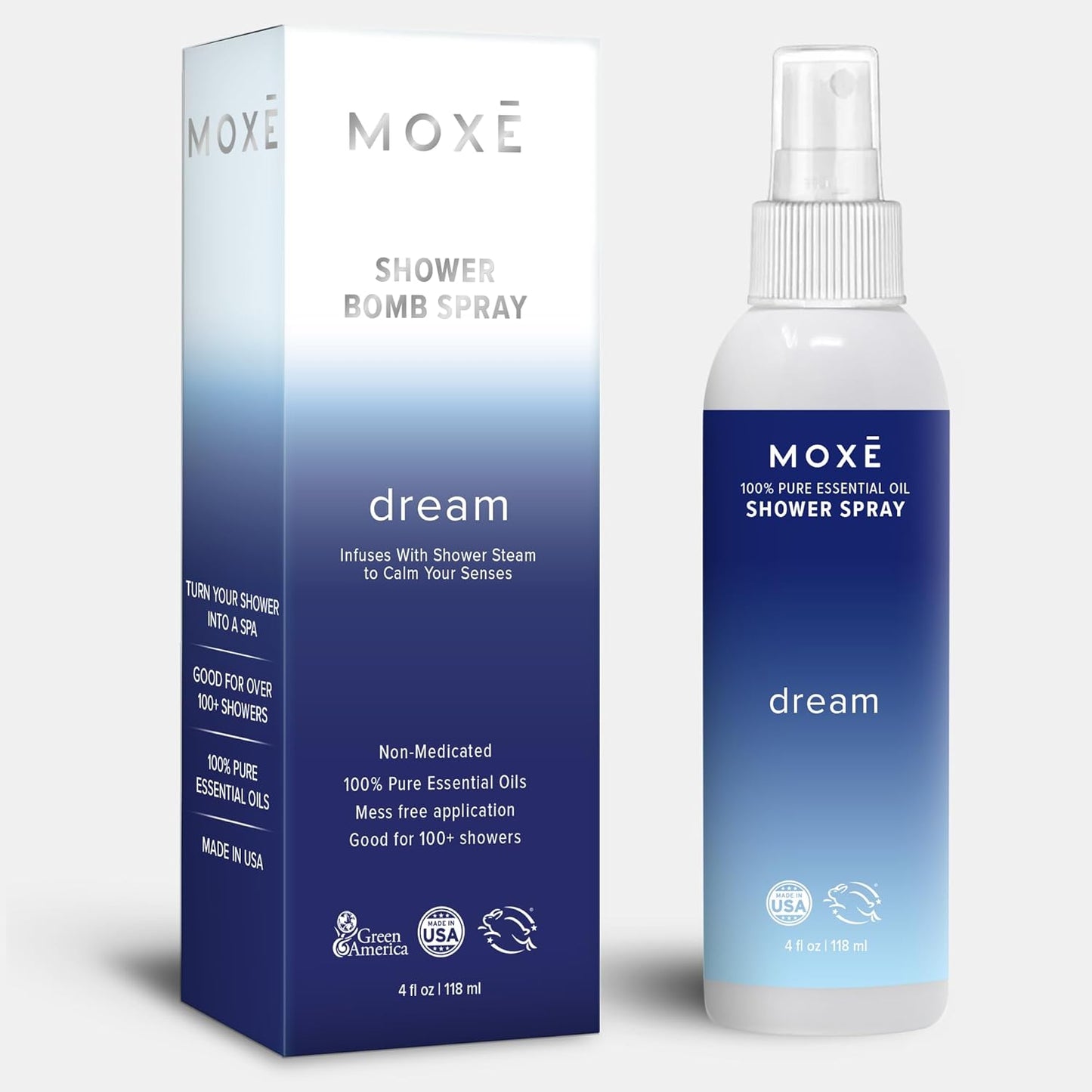 MOXĒ Dream Lavender & Chamomile Shower Mist, Spa Steam Spray, Certified Natural Essential Oils, Aromatherapy, Tension Relief, USA Made, 4 Ounces