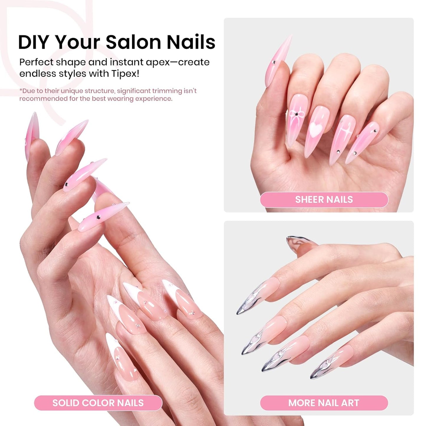 Beetles Tipex Instant Apex Nail Tips Kit Halloween Nails, Stiletto Long, 224pcs 16 Sizes, with Tipex UV Nail Glue Mini Nail Lamp,Pre-Building Pre-Etched Strong Thicker Acrylic Nail Tips Set