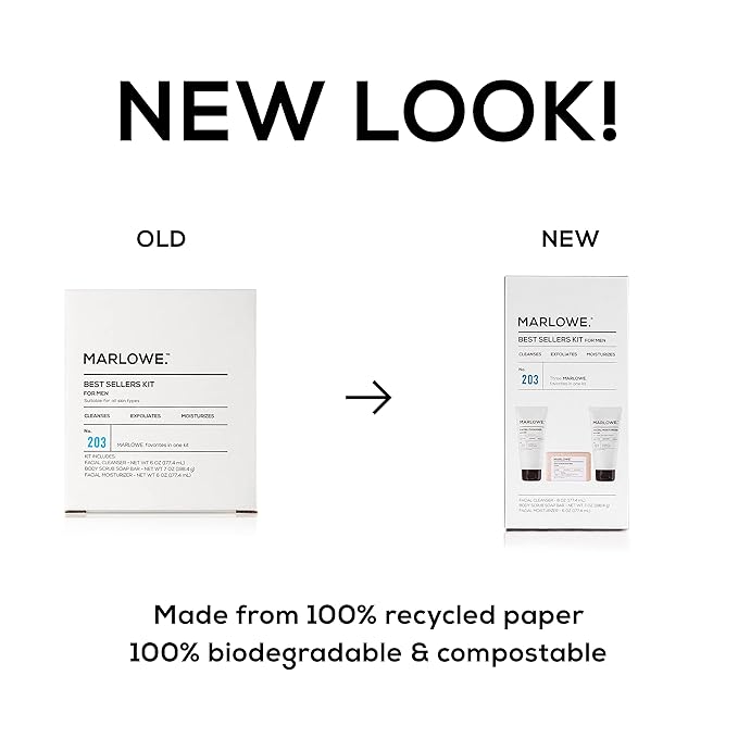 MARLOWE. Best Sellers Kit | No. 203 | Features Signature Body Scrub Soap Bar, Men's Facial Cleanser & Facial Moisturizer | Great Gift for Men