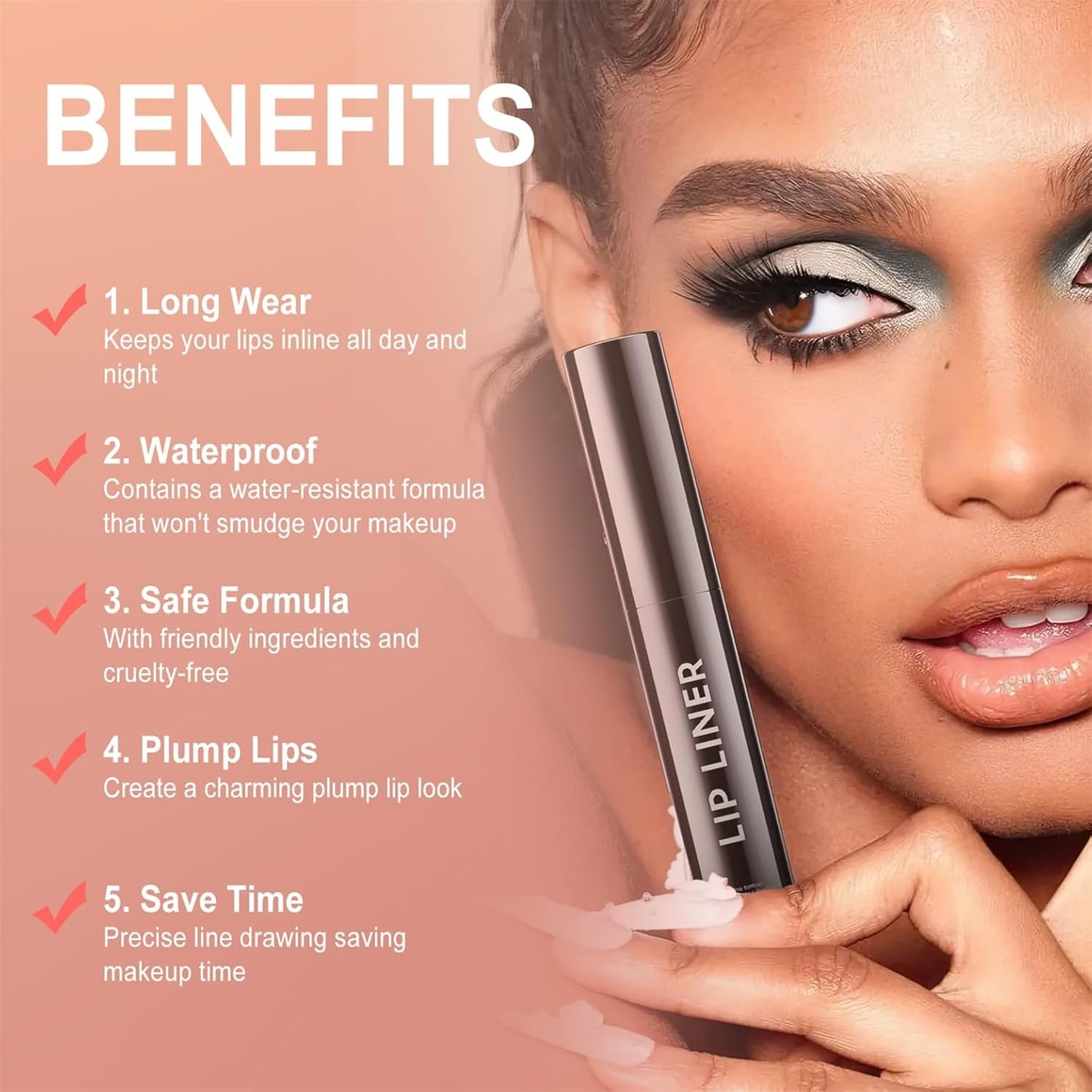 OETUIOW Lip Stain Peel Off, Lip Liner Moisturizing Long-Lasting & Waterproof, Transfer Proof & Plumping, Non-Stick Cup, Black Color