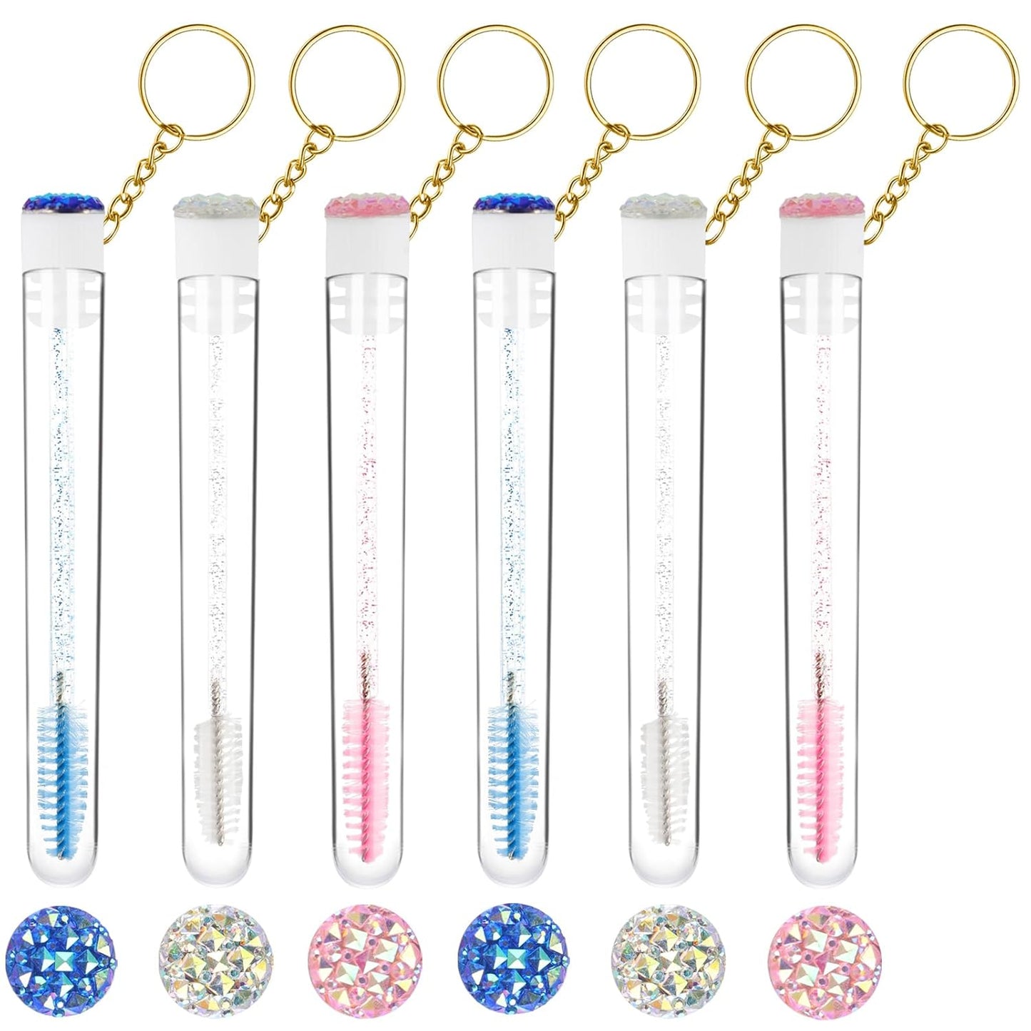 48 Pieces Disposable Mascara Wands Set,Include 24 pcs Disposable Crystal Lash Spoolies Brush and 24 Pieces Reusable Diamond keychain Empty Eyelash Brush Tubes for Women Girls Makeup Brush Kit