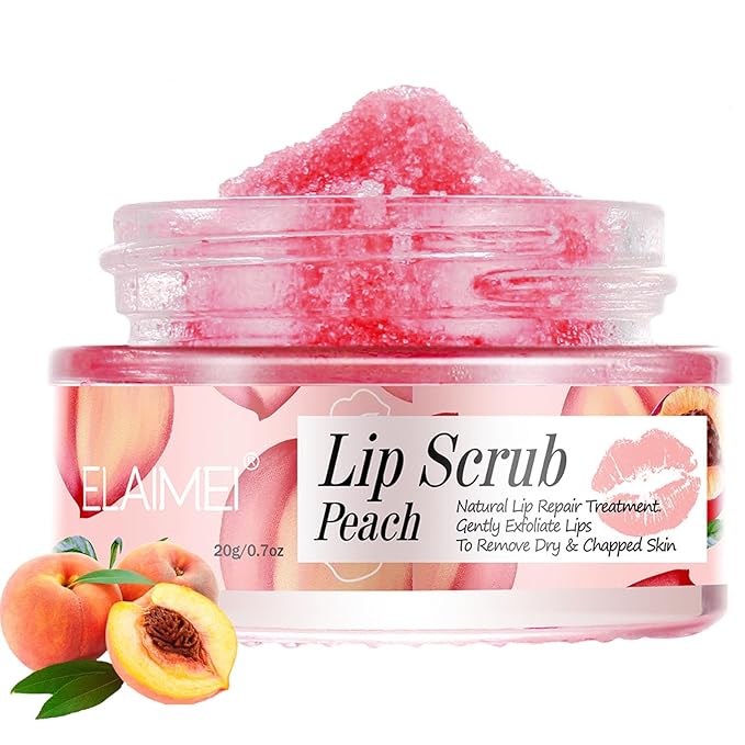 Lip Exfoliator Scrub, Lip Exfoliator Scrub and Moisturizer, Sugar Lip Scrub for Dry Cracked Lips, Gently Exloliate, Exfoliating Lip Scrub For Lip Repair, Nourish Lips (Peach)
