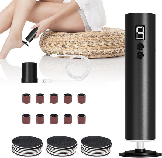 Powerful Electric Foot File & Callus Remover - Over 1-Hour Continuous Use, 360° Rotating Grinder, Foot Drill & Sander, 1200mAh Rechargeable Cordless Pedicure Tool,Foot Grinder(Black)