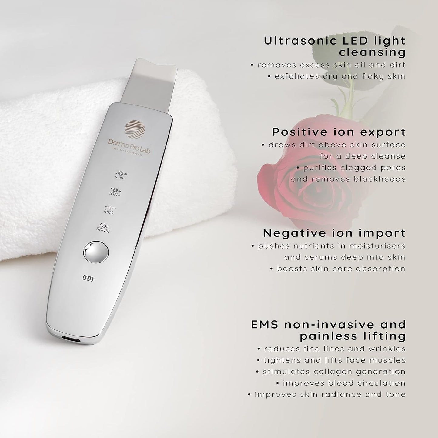 Derma Pro Lab Premium Skin Cleansing Scrubber - Advanced Skin Care Tool - LED 4 in 1 Blackhead and Blemish Remover - Dermatologically Tested