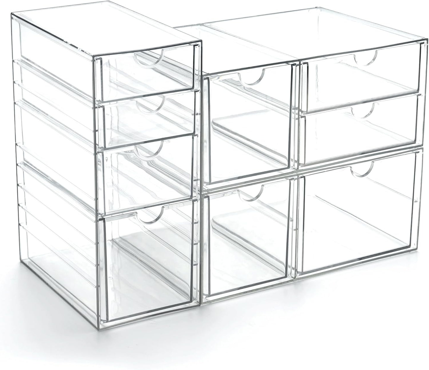 Prsildan Acrylic Drawer Makeup Organizer with 9 Drawers, Set of 3 Office Desk Organizers Accessories, Clear Stackable Storage Drawers for Vanity, Countertop, Craft, Jewelry, Art Supply Organization