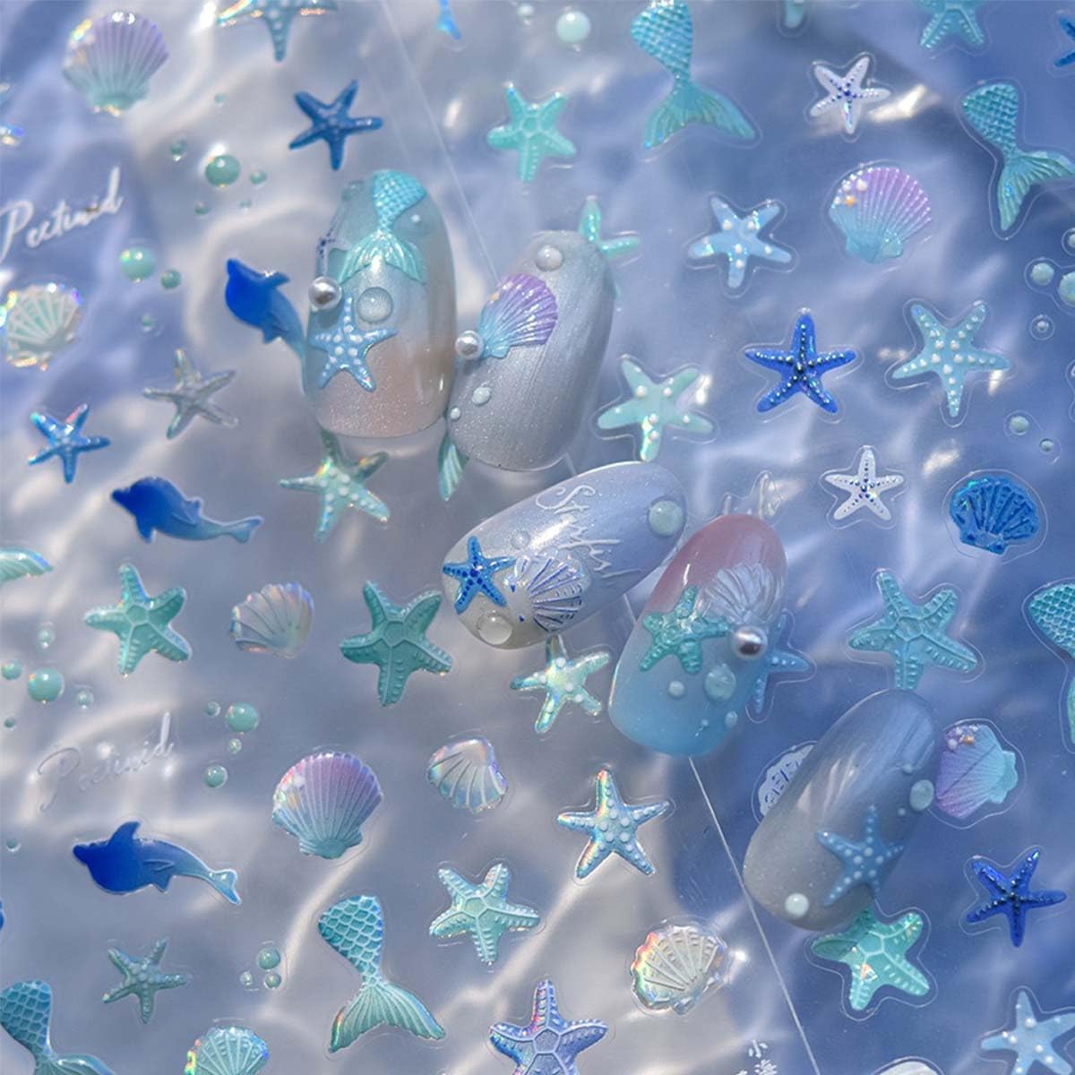 1 Sheets 5D Embossed Summer Nail Stickers Cute Nail Art Decals Shell Starfish Designs Summer Sea Theme Nail Art Sticker Self Adhesive Nails Supplies for Women Manicure Decoration