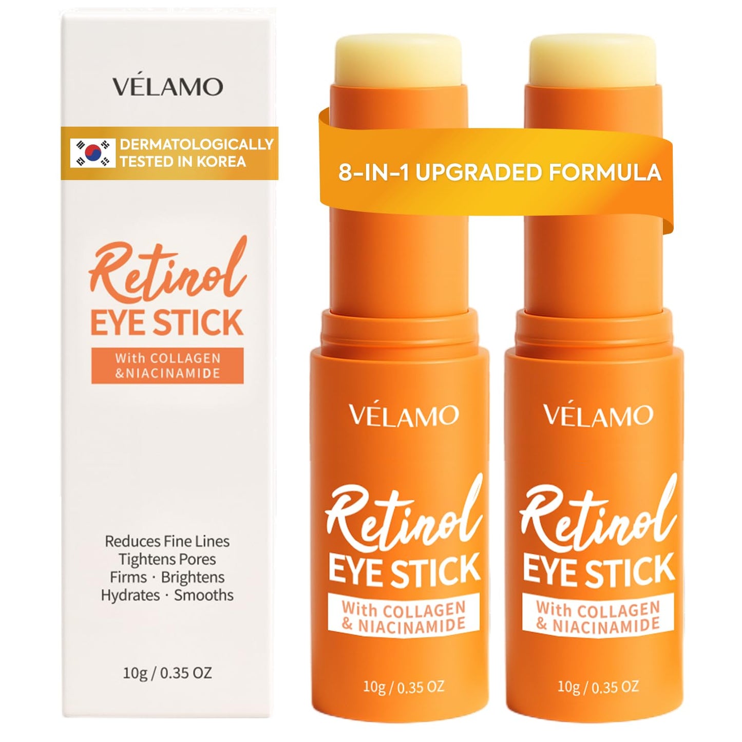 VELAMO ADVANCED Retinol Eye Balm Stick: Made in Korea, Travel Essentials, Upgraded 8-in-1 Formula with Collagen, Niacinamide & Peptides – Under Eye Cream for Dark Circles, Puffiness & Wrinkles 0.7oz