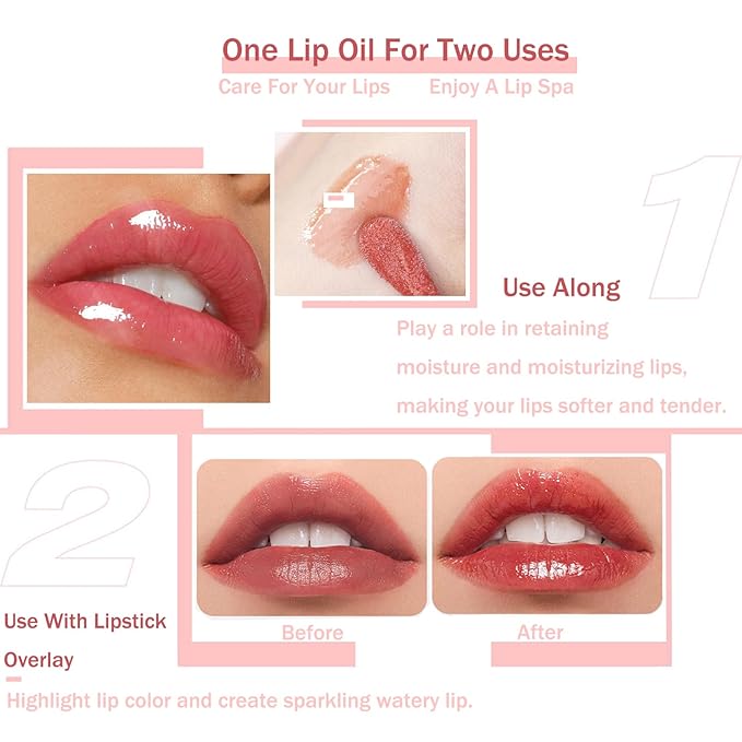 Plumping Lip Oil, Moisturizing Lip Glow Oil, Long Lasting Nourishing Lip Gloss Lip Balm, Non-sticky Transparent Toot Lip Oil Tinted for Lip Care and Dry Lip - Transparent