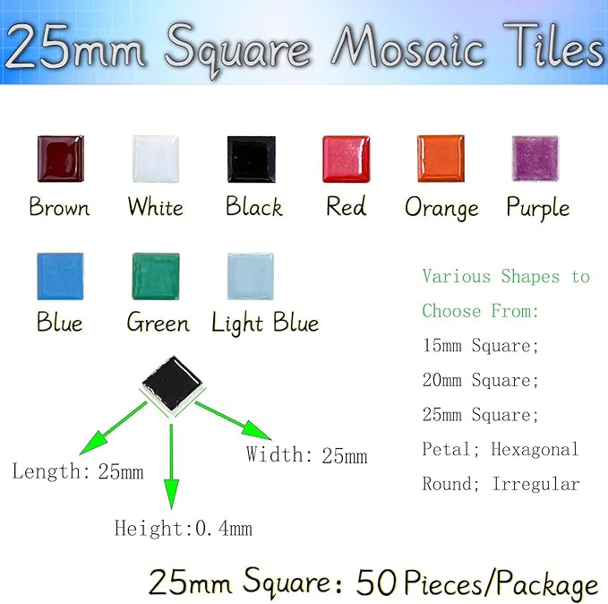 50 Pieces Orange Mosaic Tile for Crafts 1" Ceramic Tile Assorted Colors Square Ceramic Mosaic Project Supplies for Photo Frame Mosaic Stepping Stones Bath Old Pool Furniture Decor