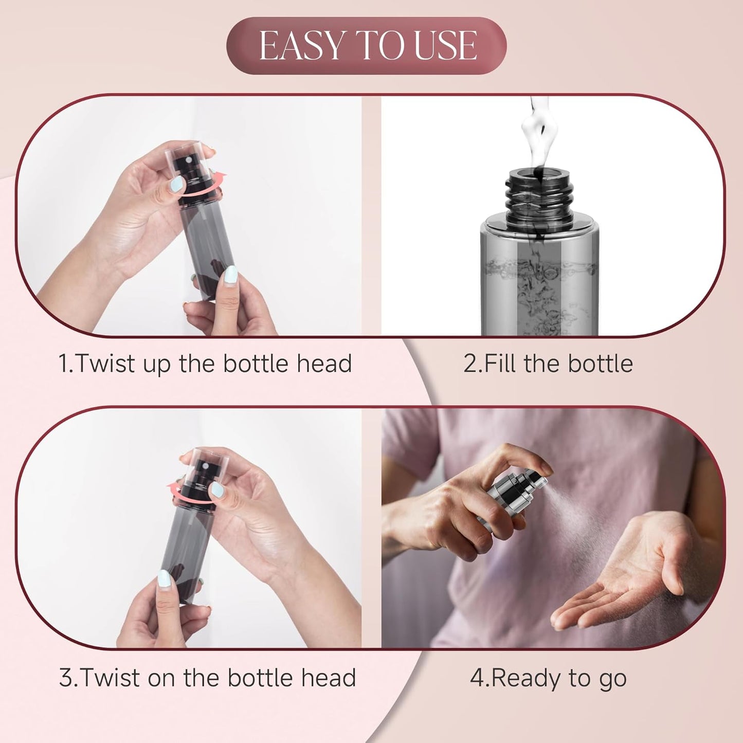 3Pack Small Spray Bottles, Black Plastic Fine Mist Mini Mister Bottles for Hair, Cleaning, Salons, Planting, Skin Care