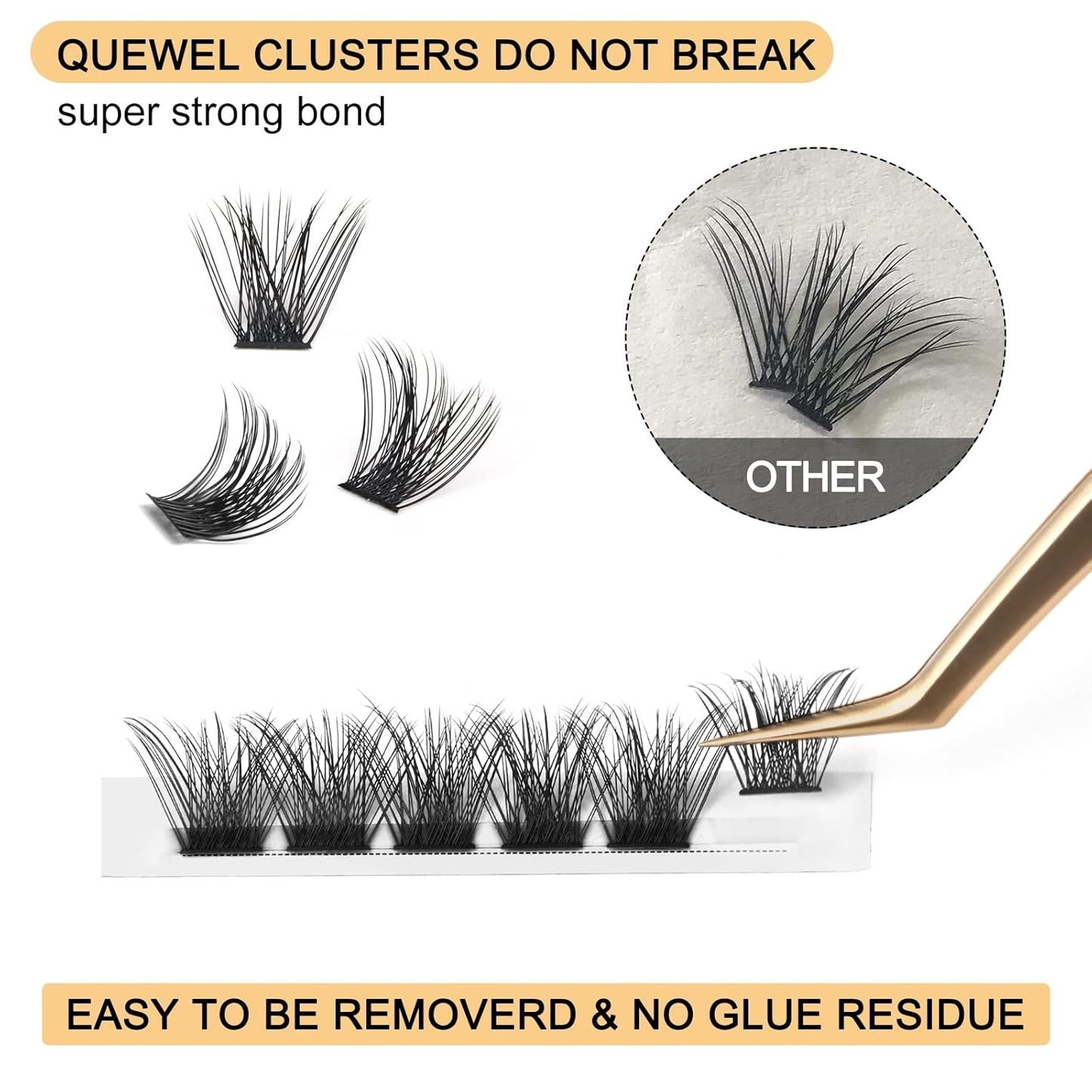 QUEWEL Lash Clusters 72 Pcs Cluster Lashes Wide Stem Eyelash Clusters C/D Curl 8-16mm DIY Eyelash Extensions Mega Style for Self Easy To Use at Home(Mega-C-MIX8-16)