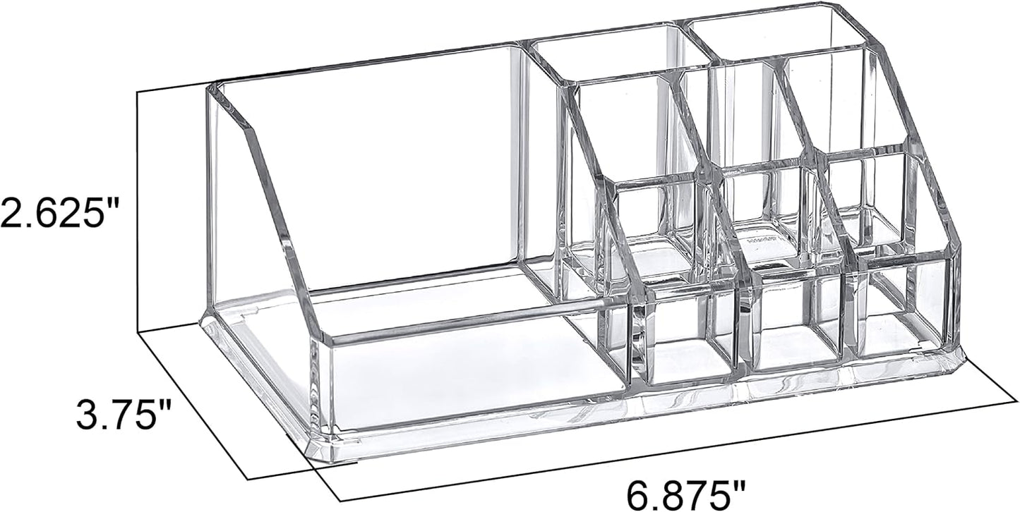 Amazing Abby - Tiffany - 2-Pack Acrylic Cosmetic Organizer, Transparent Plastic Makeup Holder, Compartmented, Shatter-Proof, Perfect Bathroom Vanity Storage Solution for Beauty Supply, Small
