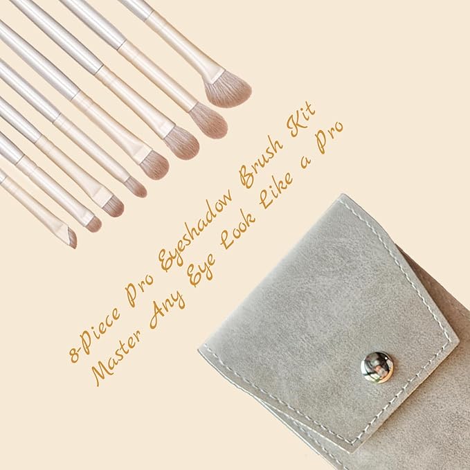Eyeshadow Makeup Brushes Set with Case 8 PCS Soft Synthetic Hairs Eye Makeup Brushes for Blending Eyebrow Eyeliner Eyeshadow （Silver）