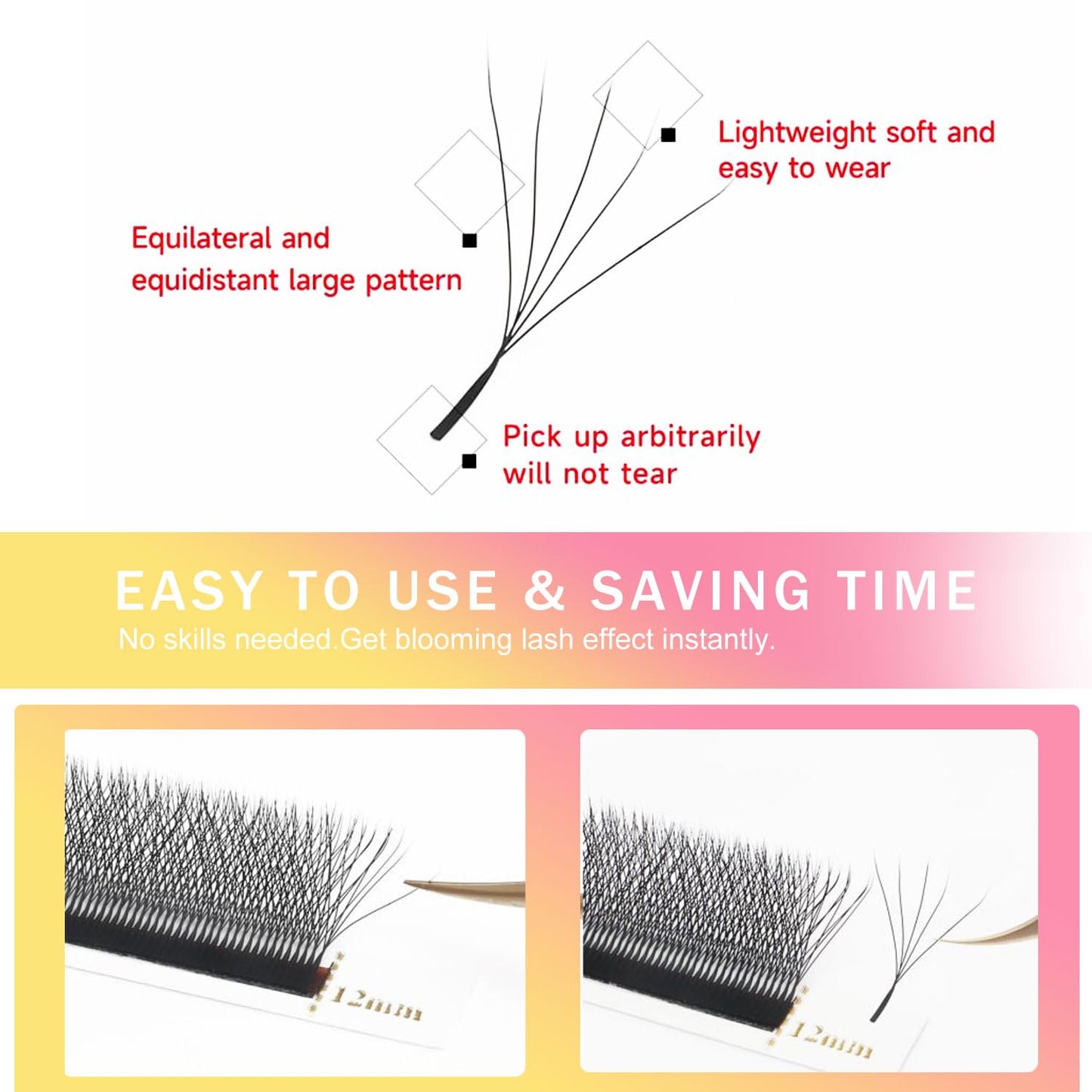 Lash Extensions 5D Eyelash Extensions W Lashes 0.07mm Thickness D Curl Lashes Mix 8-15mm Soft Lash Trays Volume Lash Extension Natural Matte black False Eyelashes Professional Use(W-5D-0.07-D,8-15mm)