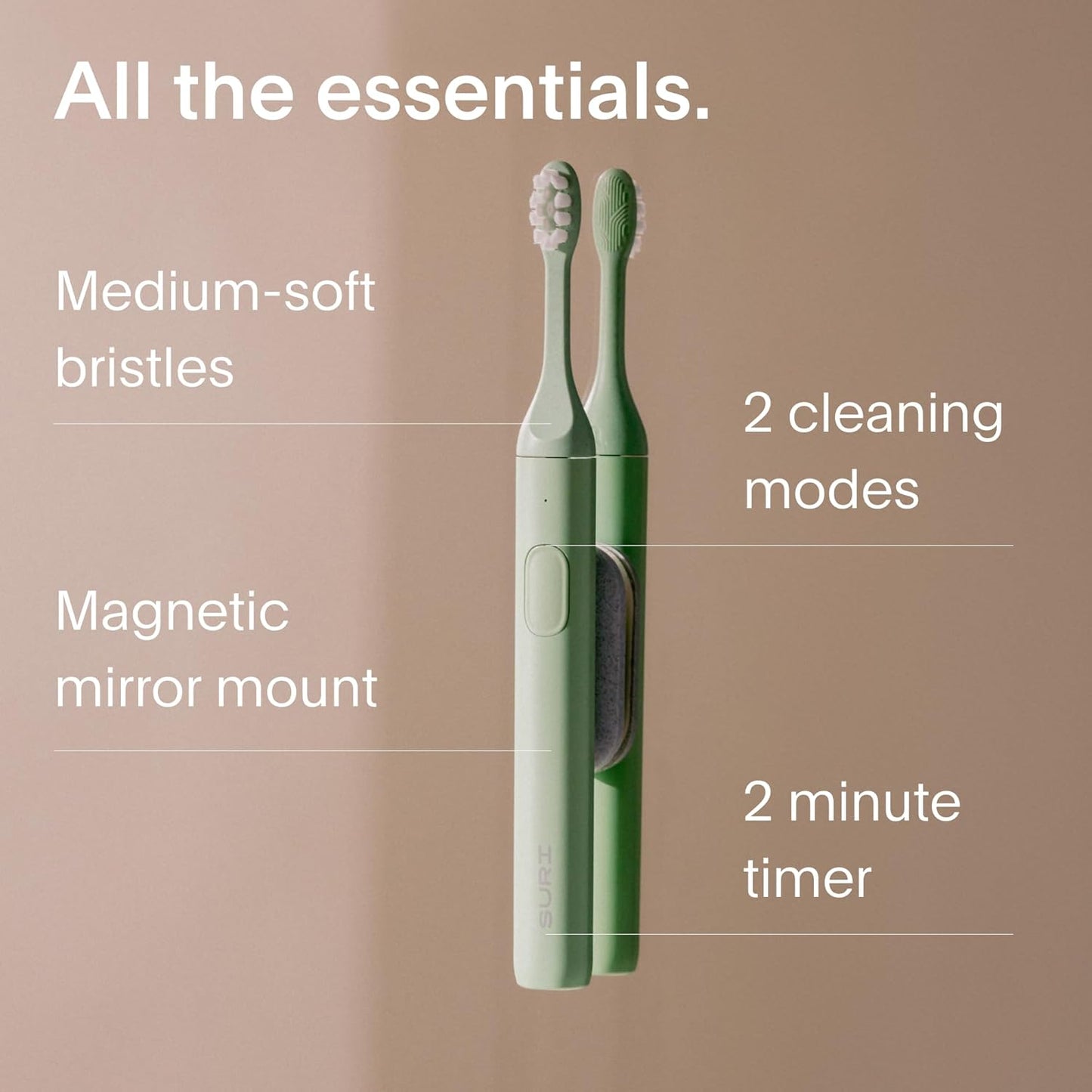 SURI 1.0 Sonic Electric Toothbrush | 40+ Day Battery | Designed in California | Sustainable Electric Toothbrush for Adults | Travel Toothbrushes | Tooth Brush | Green