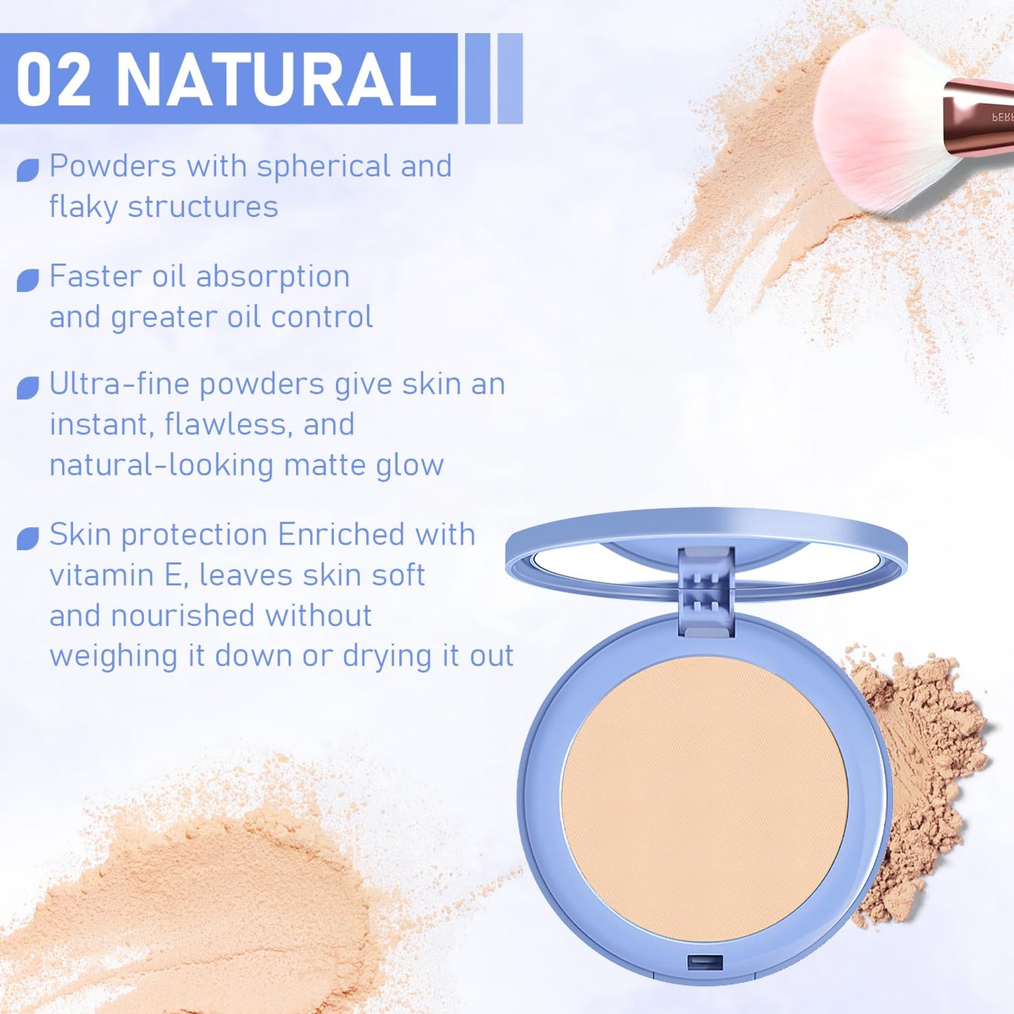 Maycheer Face Powder -Lasting Waterproof Face Powder-Maycheer Setting Powder Oil Absorbing Compact for Face, Lasting Waterproof Pressed Powder Compact (02# NATURAL BEIGE)