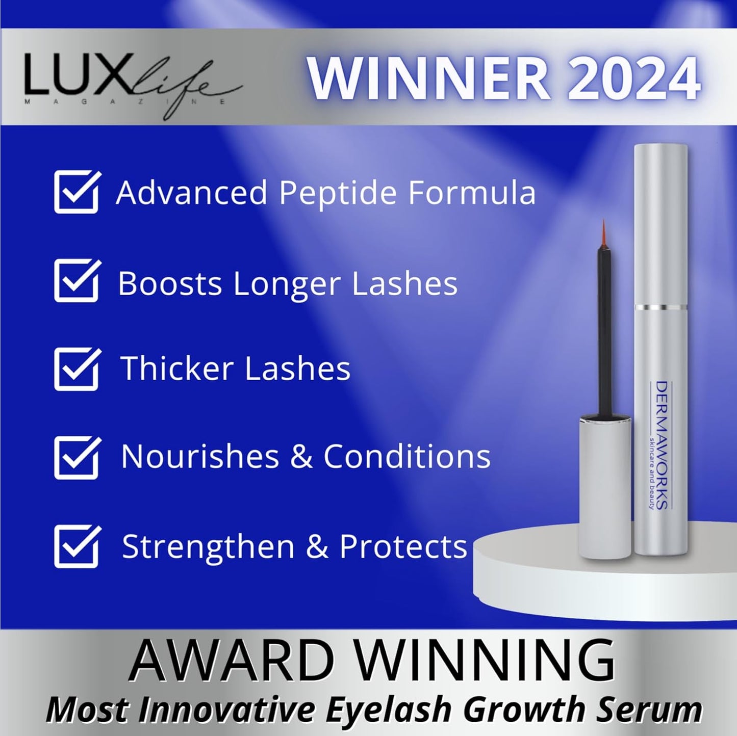 SPECTACULASH XL LASH SERUM for Eyelash Growth & Volume - Big Lashes Eyelash Growth Serum for Longer, Fuller, Natural Lashes - Suero Para Pestañas Crecimiento - Lash Conditioner & Boost - DERMAWORKS