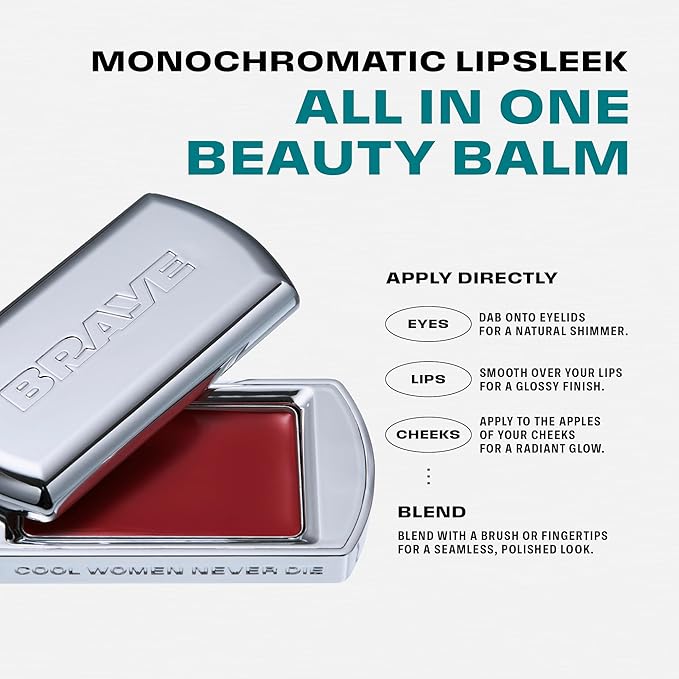 BRAYE Lipsleek Lip Balm, Monochromatic Cream Blush 2-in-1 Face Makeup, Hydrating & Mood Buildable, Vegan + Cruelty-Free Glow for Cheeks l 09 Coolness