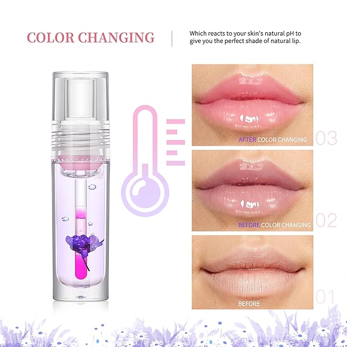 Flower Lip Oil, Hydrating Lip Glow Oil, Plumping Lip Oil, Non-Sticky Long Lasting Lip Oil Gloss, Transparent Lip Oil Tinted, Lip Plumper Gloss, Moisturize your lips and Reduce lip lines (05)