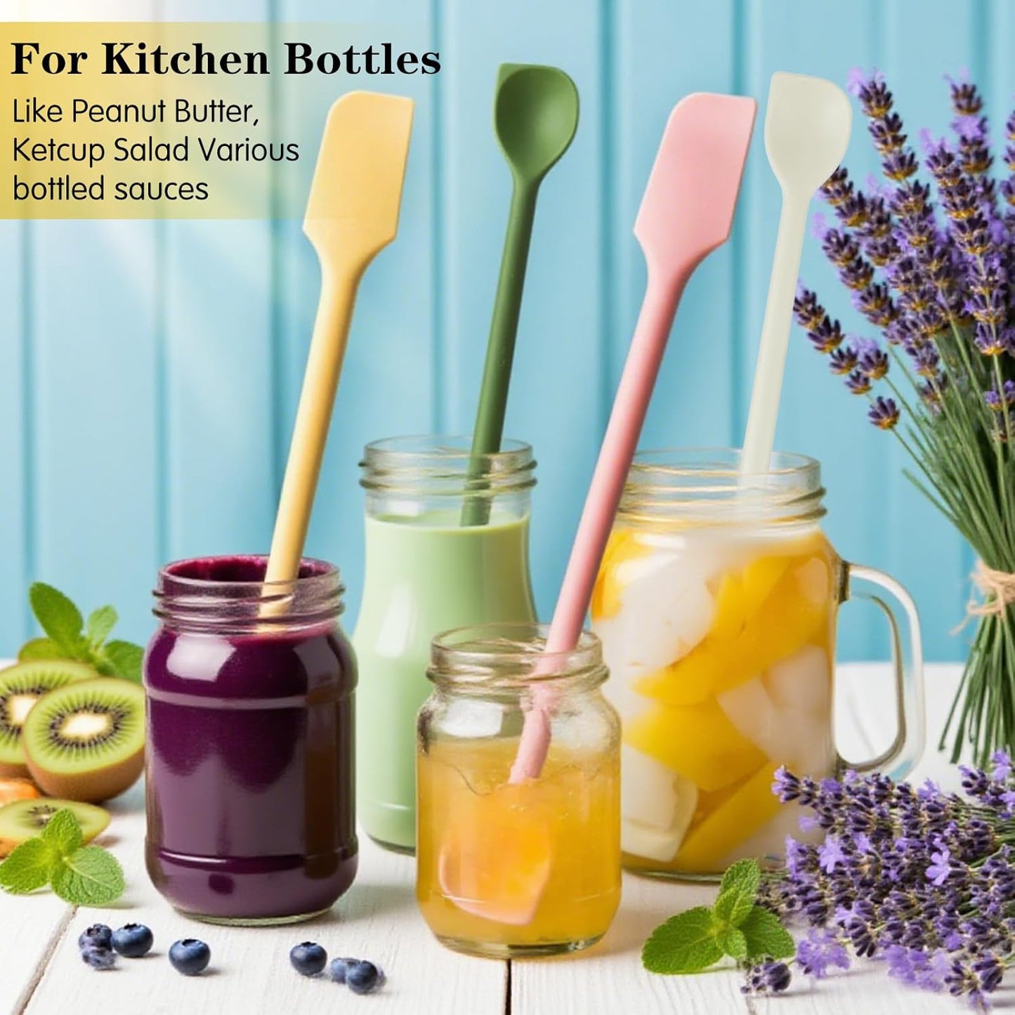 4 Pcs Silicone Jar Spatula Set, Small Silicone Dual-Ended Spatula & 10.2-Inch Baking Spatulas, Mini Spatulas for Cooking, Scooping, Mixing, Makeup & Jars