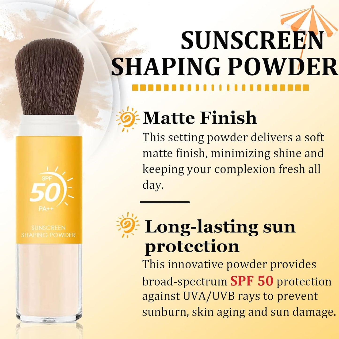 Mineral Sunscreen Setting Powder SPF 50, Sunscreen Powder for Face & Scalp, TranslucentSunscreenPowder with Brush, Oil Control Natural Matte Finish LoosePowder, Lasting Lightweight Breathable
