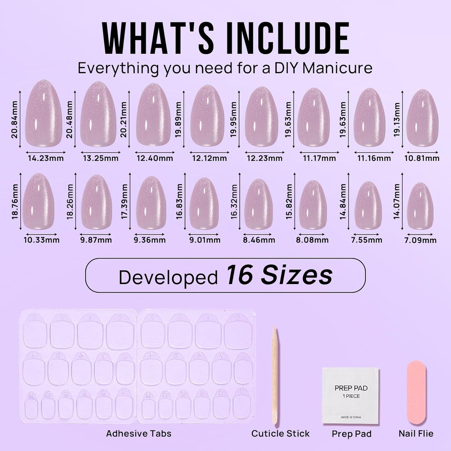 BTArtbox Press On Nails Almond - Short Soft Gel Fake Nails with Nail Glue, Opaque Reusable Stick On Nails in 16 Sizes - 30 Nail Kit, Falling Star Cat Eye