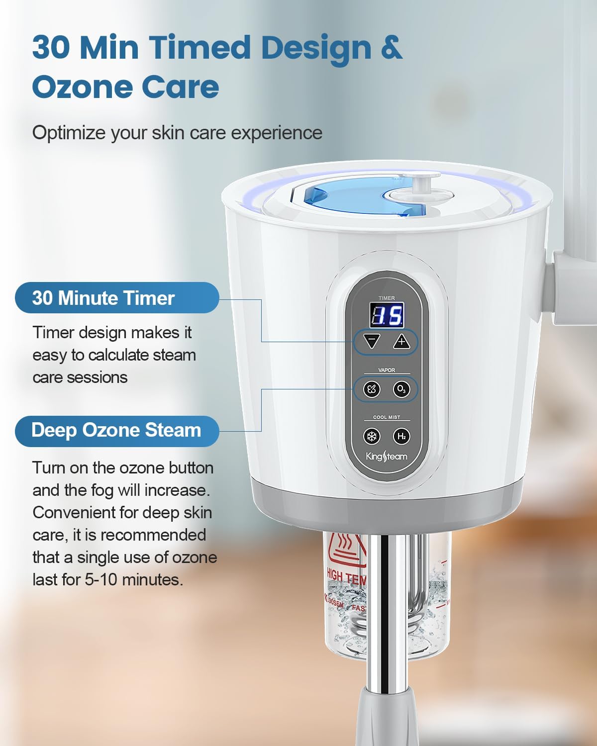 Kingsteam Professional Facial Steamer with Ozone - Ionic Nano Hot Mist Steamer with Large Capacity and 30 Min Timer for Estheticians, Beauty Salons, and Home Skin Care Use
