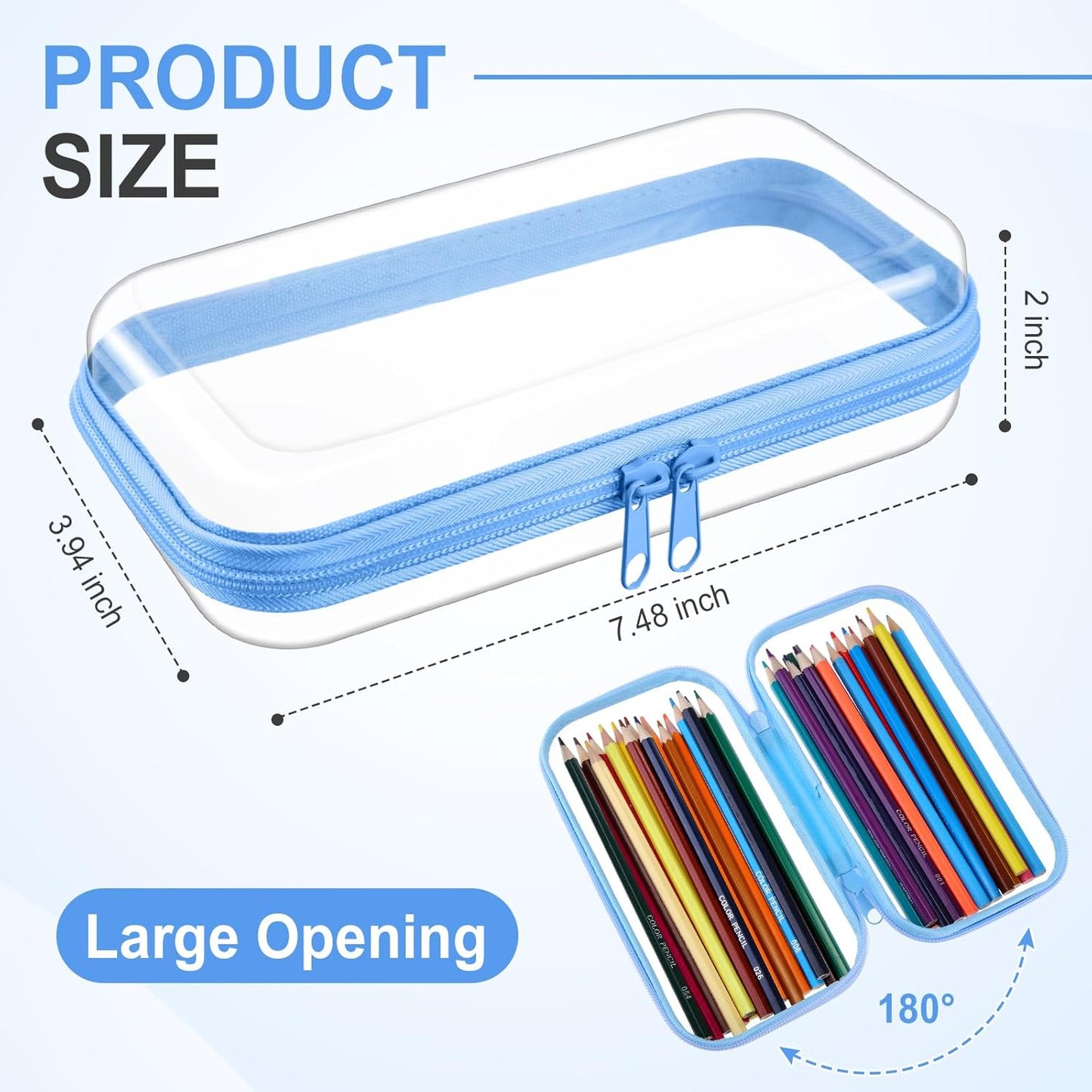 Hoolerry 3 Pcs Clear Hard Zipper Case Plastic Pouch Transparent Hard Case Clear Makeup Bag Portable Travel Organizer Bin for Cosmetics, Building Blocks, Puzzles(Blue,S)