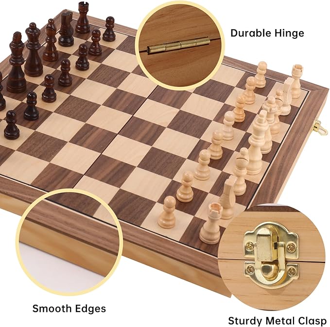 Wooden Chess Set with Folding Board - 15" Classic Magnetic Chess Set with Protective Bag for Adults, Chess Lovers Tournament Professional Beginner