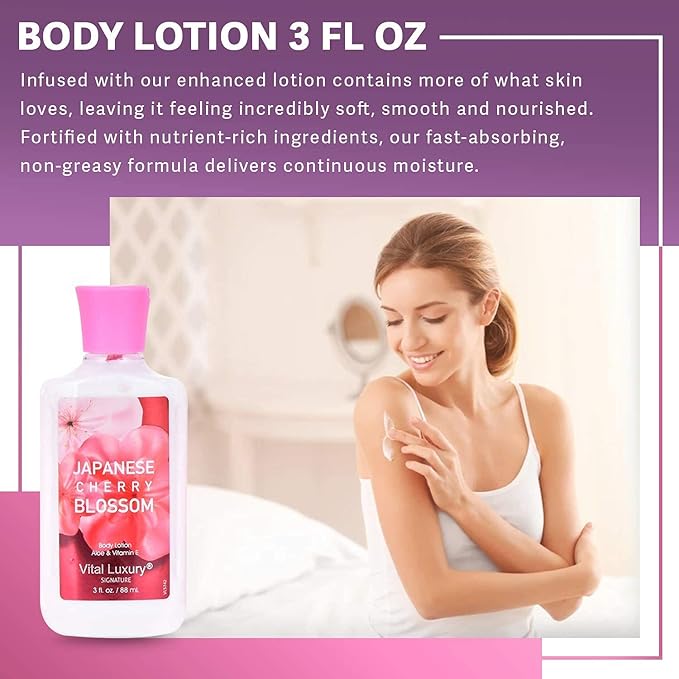 Bath & Body Care Travel Set - Home Spa Set with Body Lotion, Shower Gel and Fragrance Mist (Japanese Cherry Blossom)