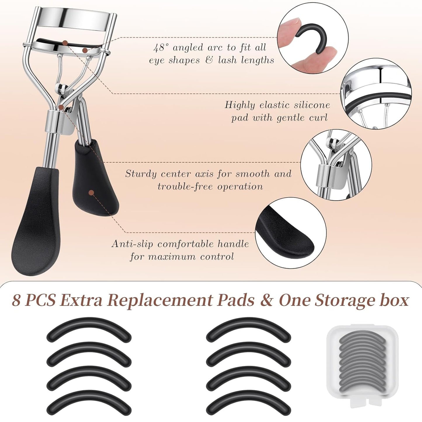 docolor Eyelash Curler with Eyelash Comb, Lash Curler with 8 Pcs Silicone Refill Pads Suitable for All Eye Shapes Curl up to one Day Easy to Operate No Pinching or Pulling Eyelash Eye Makeup Tool