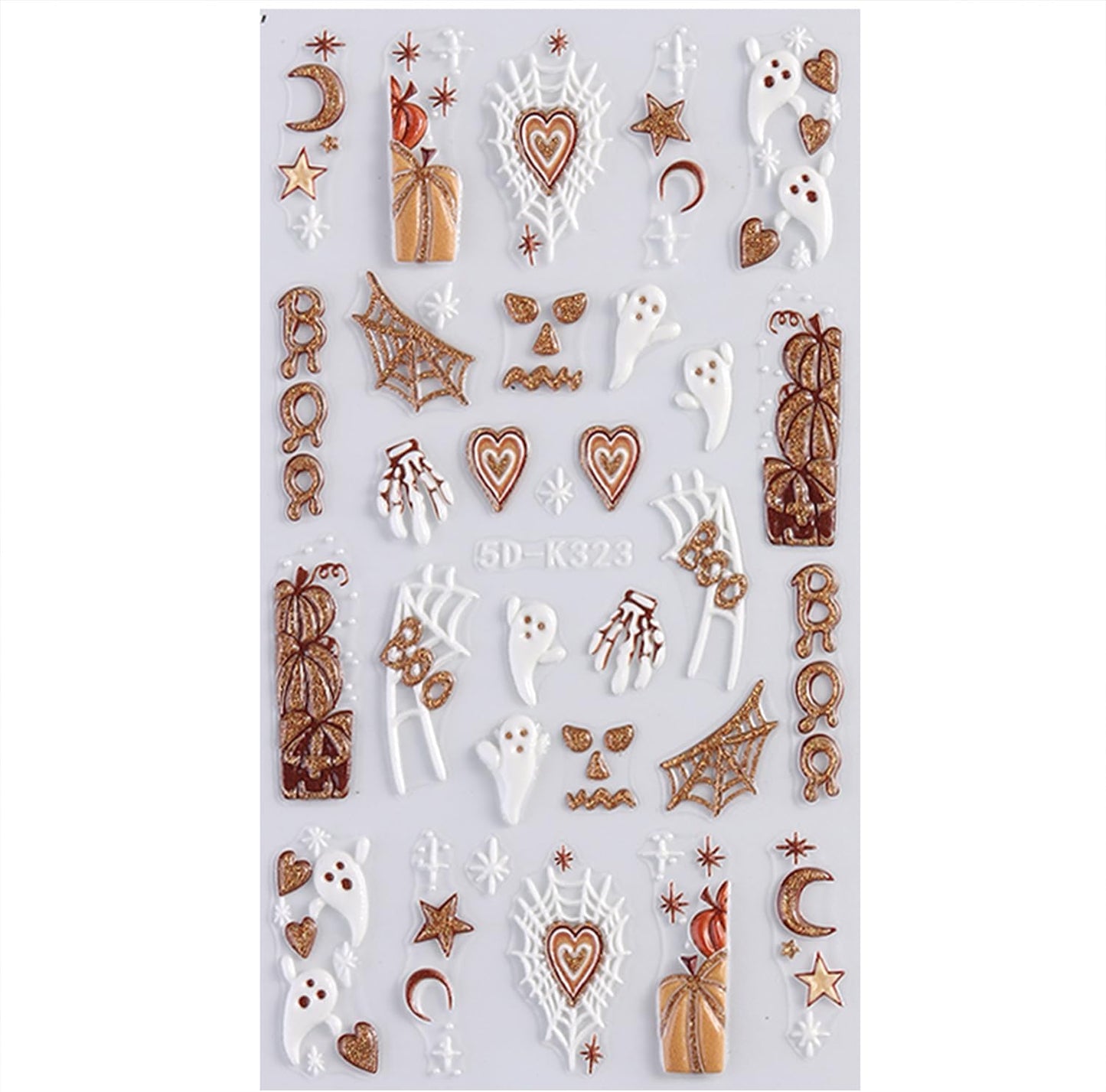 Halloween Nails Art Stickers Decals Cute White Ghost Nail Decals 5D Embossed Pumpkin Spider Web Nail Sticker Self-Adhesive Skull Nails Art Decal for Women Halloween Decor