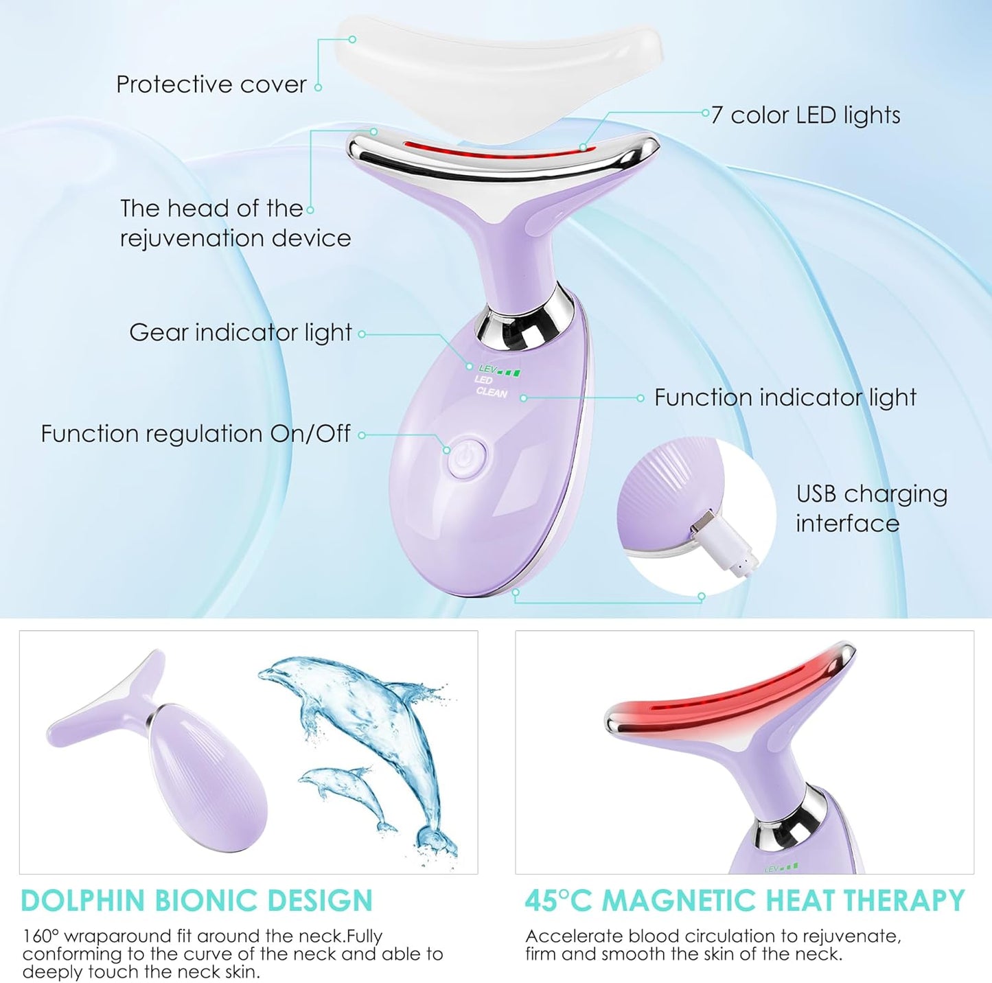 Facial Massager Red-Light-Therapy-for-Face and Neck, Face 𝖲 culpting Wand with 7 Color (Light Purple)