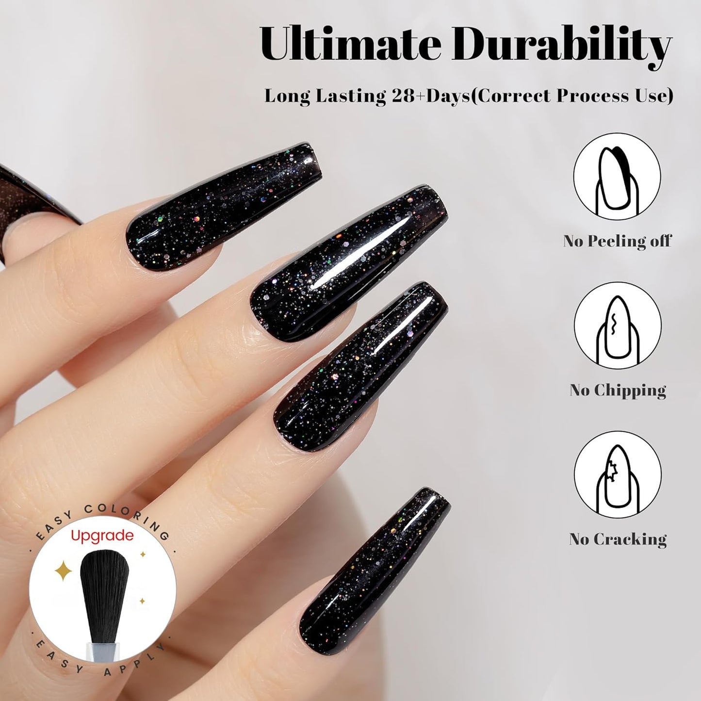 YTD Likomey Gel Nail Polish,15ml Sparkling Colorful Chunky Black Glitter Gel,Shiny Fall Winter Salon Home DIY Soak Off UV Manicure and Pedicure Varnish,CS024