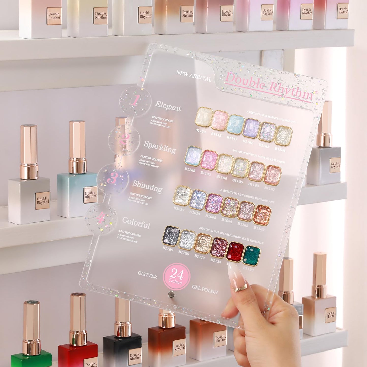 Double Rhythm 28Pcs 0.5Oz Glitter Gel Nail Polish Set Same Color Same Bottle Soak Off Kit Nail Art Manicure Salon DIY at Home (Sparkle Pearl Shimmer Collection-T24-9)