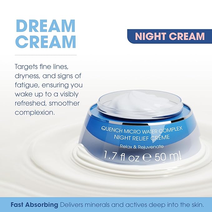 Quench 7 Piece Skincare Set - Japanese Onsen Volcanic Hydration and Anti Aging Skin Care Set with Cleanser, Facial Peel, Moisturizer, Night Cream