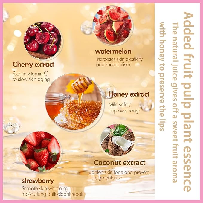 1 PCS Bee Lip Balm Lip Mask Honey Pot, Strawberry Moisturizing Sleeping Lip Mask Overnight with Sticks, Lip Balm Honey Pot Lip Balm Hydrating Prevention Dry and Crack Lip Scrubs Exfoliator