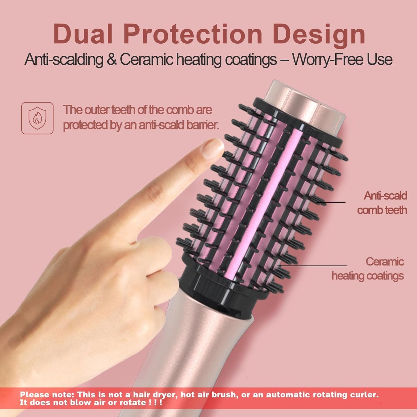 Cordless Hair Curling Iron Brush, Mini Travel Hot Straightener Comb, 3-in-1 Portable Wave Curling Wand, 1.5″ Ionic Heated Brush, USB Rechargeable Hair Curler, Pink – No Automatic Rotation