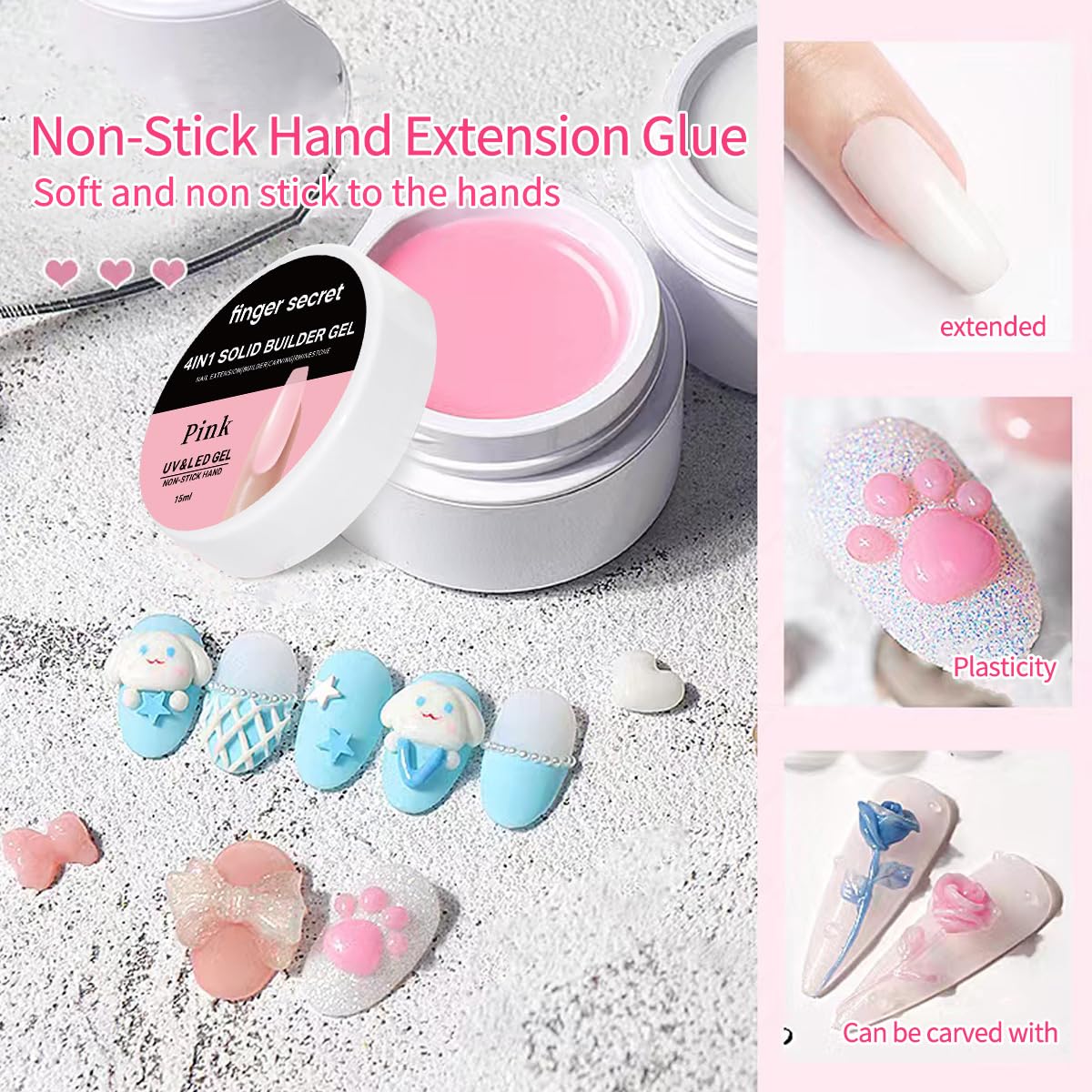 Solid Builder Gel for Nails Hard Gel 3d White Nude Colors for Nail Extension DIY Nail Kit (z2, 1)