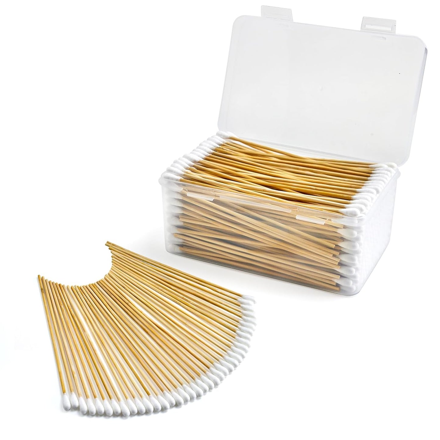 500PCS 6" Cotton Swabs with Storage Case - Lint Free Sturdy Cotton Swabs with Bamboo Handle - Long Cotton Swab for Gun Cleaning, Makeup, Electronic