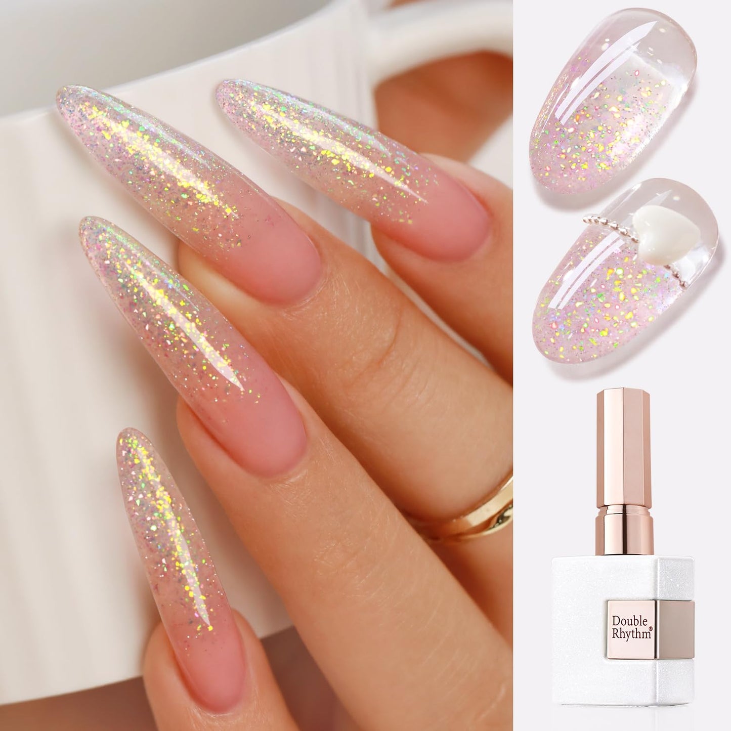 Double Rhythm 0.5Oz Glitter Gel Polish Shimmer Reflective Color for Nail Art Salon DIY Soak Off 15ml Nail Lamp Gel Polish at Home (Pink-B1161)