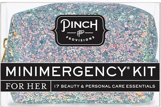 Pinch Provisions Moonstone Glitter Minimergency Kit, includes 17 Travel-Sized Cosmetic Essentials, Convenient for Purses, Emergency Beauty Accessories, Gifts for Holiday’s & Birthday’s