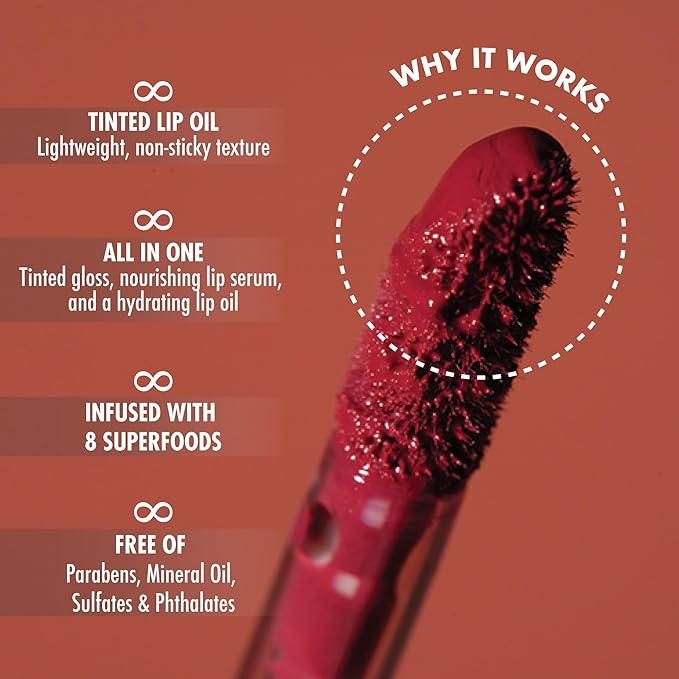 YENSA Super 8 Lip Oil, Natural Korean Moisturizing Gloss, No-Sticky Transparent Formula For Hydrating Lip Care (Rising Ruby) .22 fl oz