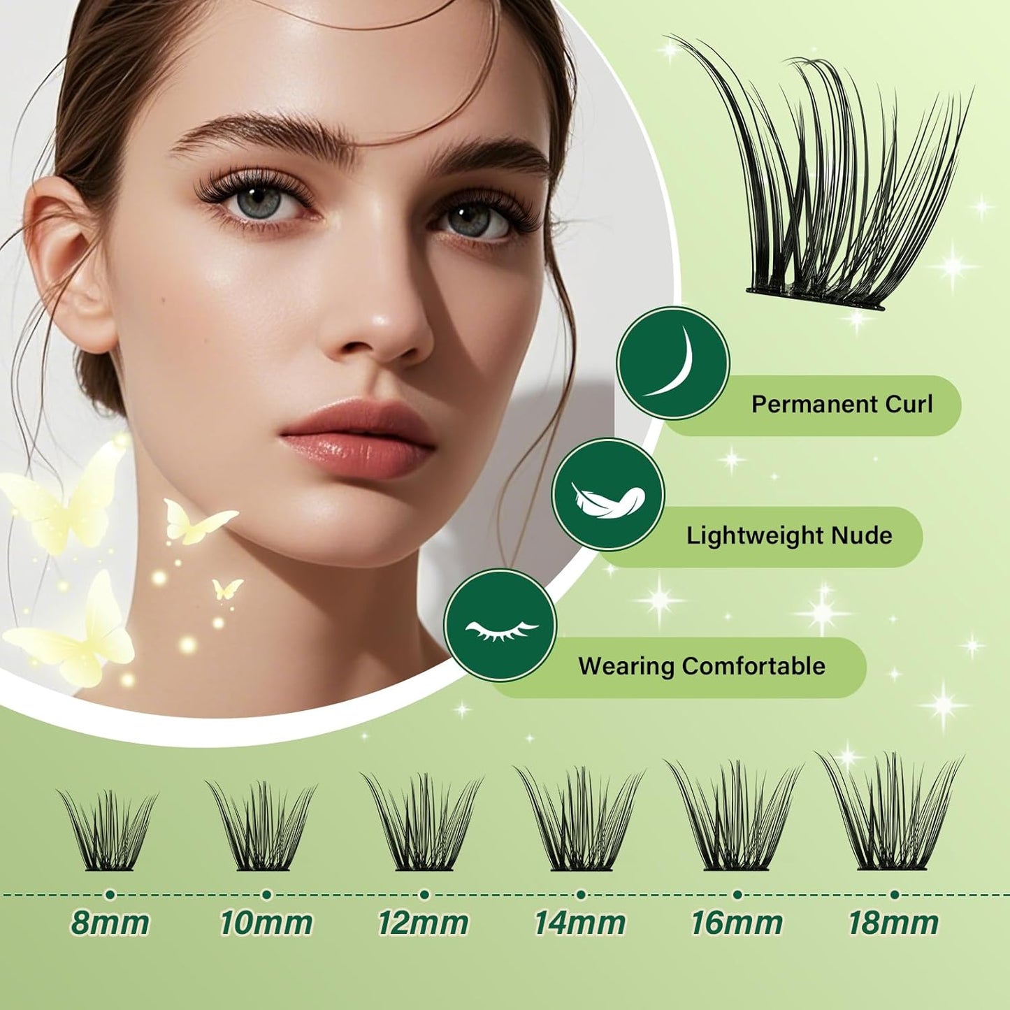 KEYYOU Natural Lash Clusters Kit 144Pcs DIY Lash Extension Kit Wispy Eyelash Extensions Kit D Curl 8-18MIX with Bond and Seal and tweezers with Thin Lash Band(KIT-N03-D-8-18MIX)