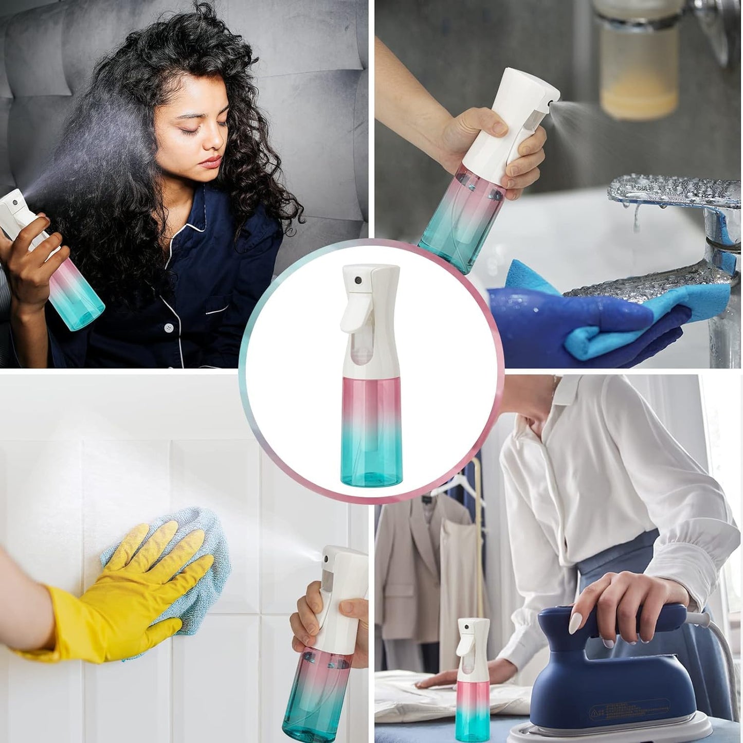 Spray Bottle for Hair (6.8OZ /200ML) Continuous Ultra Fine Mist Sprayer for Hair, Salons, Barber, Plants, Skin Care, Cleaning 2 Pack GRADIENT PINK BLUE