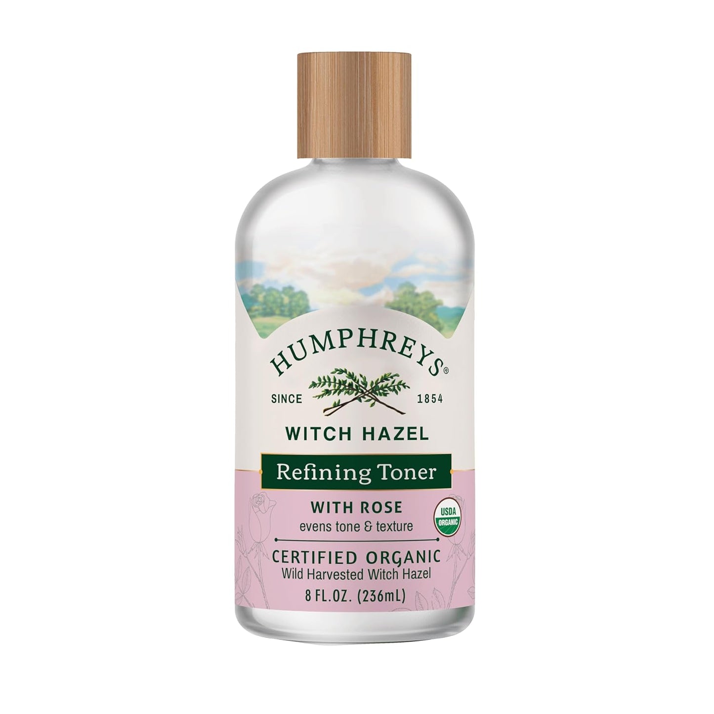 Humphreys Witch Hazel Refining Toner | Wild Harvested Witch Hazel & Rose | USDA Organic | Natural | Soothing & Clarifying | 8 Fl Oz