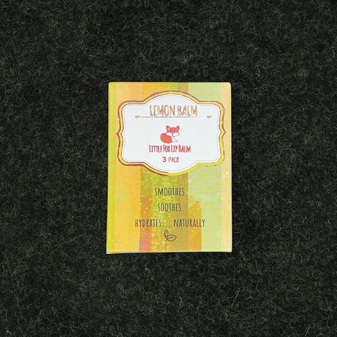 Lemon Balm Three Pack. Organic Lip Balm for Cold Sores, Little Fox Lip Balm, 100% Plant Based, 3 x 0.16 Ounces Tubes